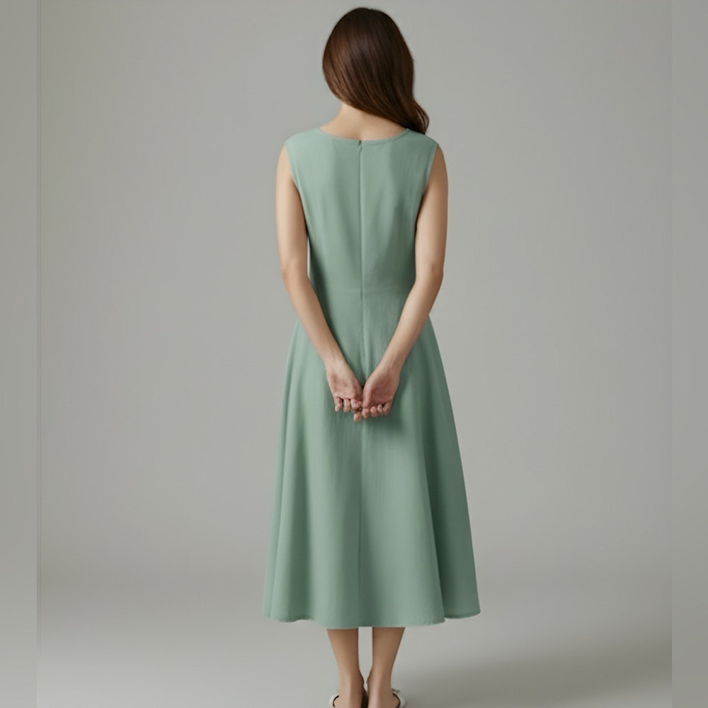 LAST ONE 🔥 Cotton A- Line Midi Dress Green - Picture 3 of 9